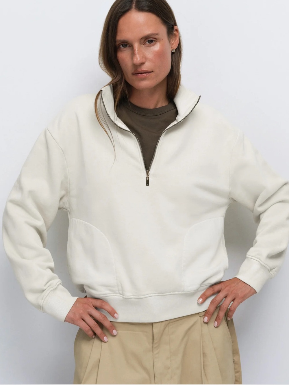 MATE the Label Fleece Quarter Zip Sweatshirt XS Bone